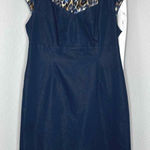 Connected Apparel Dress M Navy Blue Leopard Print Lined Career Party Photo 0