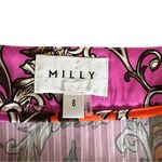 Milly  Women’s Irene Chain Pink Orange Pleated Floral Asymmetric Midi Dress 6 Photo 3