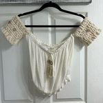 Ocean Drive white/cream crochet boho mirror embellished off shoulder crop top Photo 0