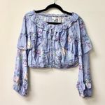 Love Shack Fancy  Floral Ruffle Popover Crop Blouse Top Purple/Blue Women's Size XS Photo 2