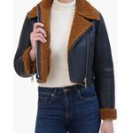 Rebecca Minkoff Faux Shearling Vegan Leather Moto Jacket, Black/Brown, Large NWT Photo 13