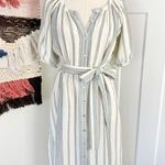 Faherty Dream Cotton Carmel Stripe Gauze Midi Shirt Dress Cream/Blue Sz XS NWT Photo 0