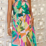 Anthropologie Naomi Kawanishi Reis Printed Bow-Back Front-Slit Sheer Maxi Dress Size Small Photo 0