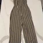 Urban Outfitters  Straight-Neck Striped Jumpsuit Women's 0 Black/Beige Wide Leg Photo 0