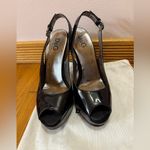 D&G Dolce & Gabbana Black Patent Leather Wedge Slingback Shoes 37 VINTAGE Y2K Photo 5
