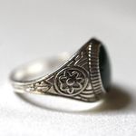 Source Unknown Charming Green Flat Stone Inlay Floral Etched Silver Tone Sizes 9,10,11 &12 Ring Photo 3