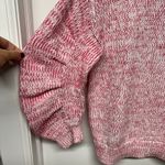 Elie Tahari  Womens Puff Sleeve Pink Red White Knit Heavy Pullover Sweater Small Photo 3