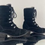 UGG Women's Black Suede Leather Gradin Wool Lace Up Fold-Down Combat Ankle Boots Photo 3