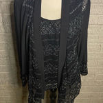 Dress Barn Womens Black Metallic Lace Sheer Tank Top and Jacket Set Size 2X Photo 0