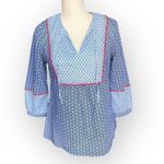 Boden Cora Blue with Star Print 3/4 Sleeve Blouse Cottagecore Size 2 Photo 2