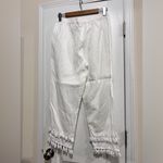 Cynthia Rowley 100% Linen Elastic Waist Capris with Tassels- sz L Photo 1