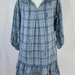 Max Studio New  Plaid Ruffle Hem Balloon Sleeve Babydoll Dress Blue Photo 1