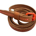 Brown Leather Belt with Neon Coral Stitching Photo 0