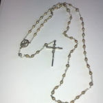 Vintage Metallic Beaded Silver Tone Catholic Rosary Necklace Photo 1