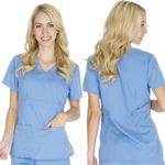Grey's Anatomy New 3 Pocket Mock Wrap Scrub Top Style 4153 Ciel Blue Small Photo 0
