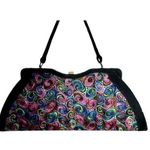 VTG Atomic 1950s "Pretty" Black Handbag w/ colorful Embroidered Swirls Photo 0