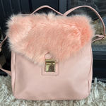 Pink Faux Fur Flap Backpack Cute Girly Shoulder Bag Gold Buckle New Photo 0