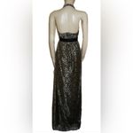 Kay Unger  Halter Plunge Neck silk lace Maxi Dress gown Black gold Whimsigoth 6 Photo 10