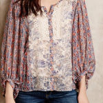 Anthropologie HD IN PARIS Chinoiserie Peasant Blouse BOHO FLORAL SHEER Size 2 Photo 0
