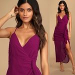 Lulus  For Us to Dance Magenta Swiss Dot Ruffled Midi Dress Size S NWT Photo 2