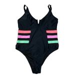 Women's One Piece Bathing Suit‎ V Wire Color Block Mesh Waist Swimsuit Size XL Black Photo 5