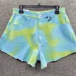 We Wore What  High Waist Denim Flare Bell Shorts Bright Tie-Dye Shorts NWT 26 Photo 5