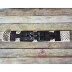 Vintage 90s Lake Shore Drive Brown Double Buckle Belt Cream Crochet Stretch Boho Size XL Photo 4