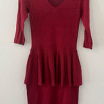 Zac Zac Posen Dress Ruffle Peplum Waist Stretch Knit Slinky 2000s y2k Medium Red Photo 0