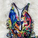 Abstract Plunging Strappy Cheeky Colorful Cutout Bathing Suit Photo 3
