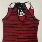 Red and Black Stretchy Striped Halter Light Mini Dress Women’s Large Photo 9