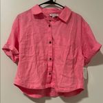 Athleta NWT Retreat Linen Short Sleeve Shirt Raphanus Pink Size Medium Photo 0