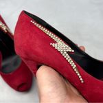 Giuseppe Zanotti  Sharon Rhinestone Lightning Bolt Suede Platform Heels Red 38 Photo 2