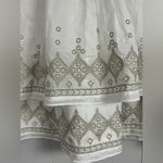White House | Black Market WHBM White Gold Embroidered Smocked Waist Tiered Silk Mini Skirt Size XS Photo 3