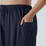 Halara Navy Blue Mid Rise Drawstring Pocket Palazzo Flowy Wide Leg Pants Size 1X Photo 5