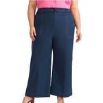 NY&C Wide Leg Cropped Pants High Waist Contrast Stitching Blue Plus Size 24W Photo 0