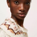 Mango  Cable Knit Button Front Cardigan with Floral Statement Peter Pan Collar Photo 3