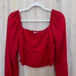Miami Womens Long Sleeve Blouse Size S Red Puff Sleeve Boho Romantic Festive Cottage Photo 1