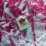 Farm Rio  Tropical Woodcut Mini Dress Pink Floral Cotton Smocked Photo 3