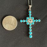 Turquoise & white topaz EUC gemstone cross necklace, 925 silver w/ 18” chain Blue Photo 4