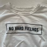 “No Hard Feelings” White Crop Tee Black Lace Photo 4