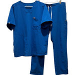 FIGS  Technical Collection Royal Blue V Neck Scrub Top & Yola Pants Set Women's L Photo 0