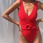 Montce Swim Red One Piece Ribbed Swimsuit Size L Photo 0