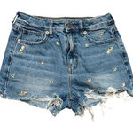 American Eagle Shorts Women's Size 00 Blue Denim Floral Embroidered High Waist Photo 0