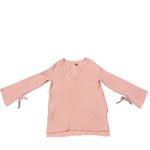 Aerie Blush Pink Ribbed V Neck Bow Tie Bell Sleeve Oversized Sweater size Small Photo 4