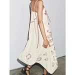 ZARA Cream Embroidered Midi Dress XS Scallop Hem Boho Festival Linen Blend Photo 2