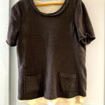 Anthropologie  Comme Toi‎ Short Sleeve Sweater w/cream lining and Distressed Trim Photo 0