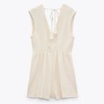 ZARA Cream White Embroidered Floral Lace V-neck Sleeveless Romper Jumpsuit Sz S Photo 4