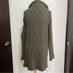 prAna Sweater Womens Small Chunky Turtleneck Cable Knit Olive Green Cardigan Photo 2