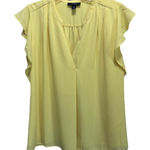Alfani Yellow Chiffon Round/Split Neck Blouse Size S Short Flutter Sleeve Lined Photo 0