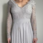 Lulus Awaken My Love Light Grey Long Sleeve Lace Maxi Dress Size Small Gray Photo 6